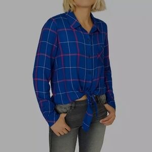 Sanctuary Hayley Plaid Tie-Front Shirt. Rayon. Size Small. Good preowned conditi